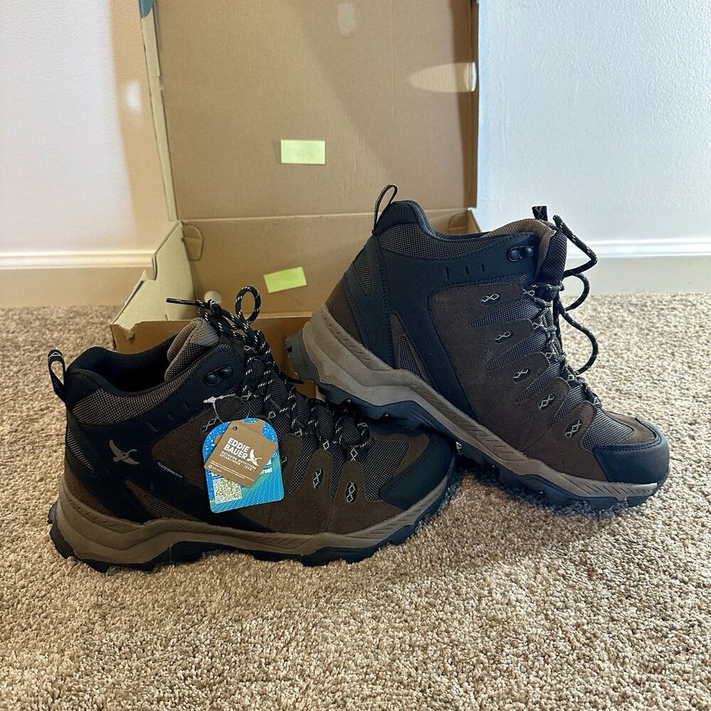 Eddie Bauer Men's Maple Ridge Outdoor Weatherproof Hiking Boots Brown Black 10.5